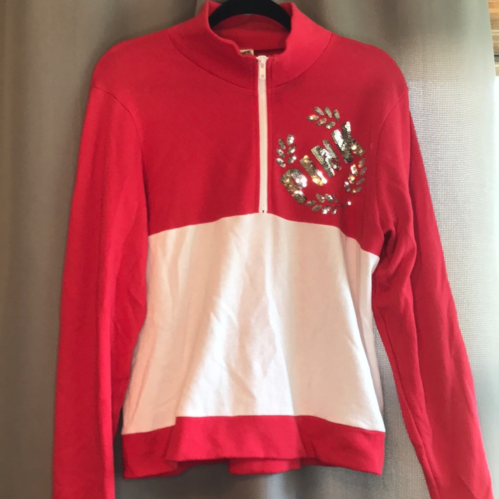 Pink- red quarter zip with silver sequins sz-L-